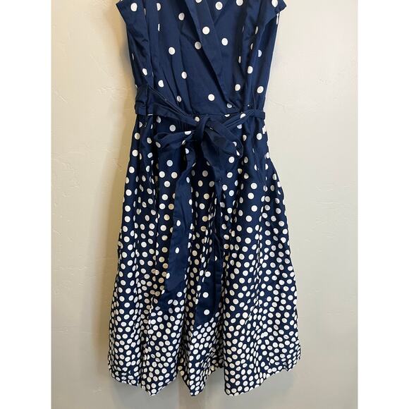 Anne Klein Navy Blue Polka Dot Sleeveless Midi Length Summer Dress Size 10 - Picture 6 of 10
